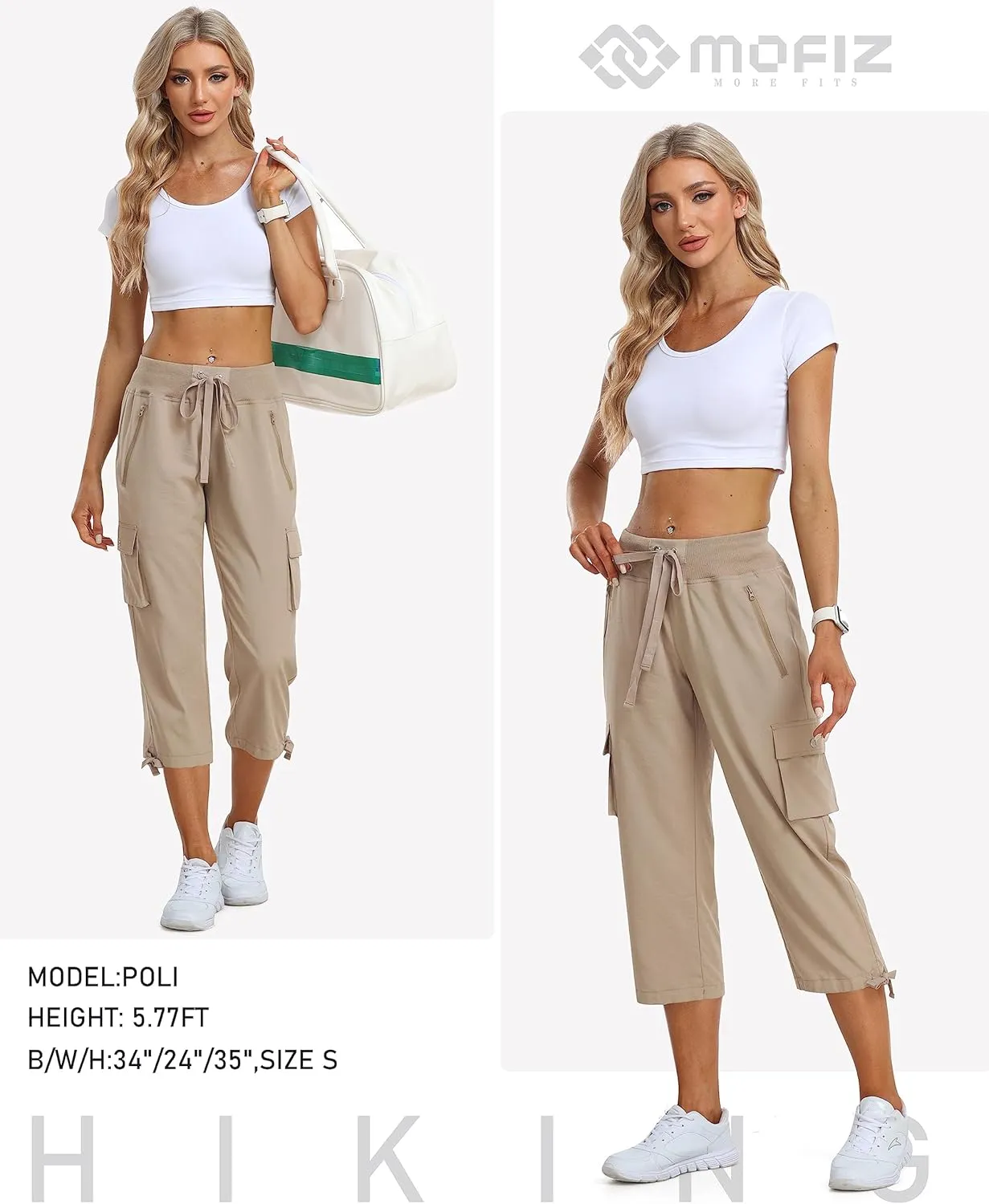 MoFiz Women's Cargo Capris Pants Loose Fit Casual Hiking Pants Lightweight Quick Dry Travel Summer Pants for Women