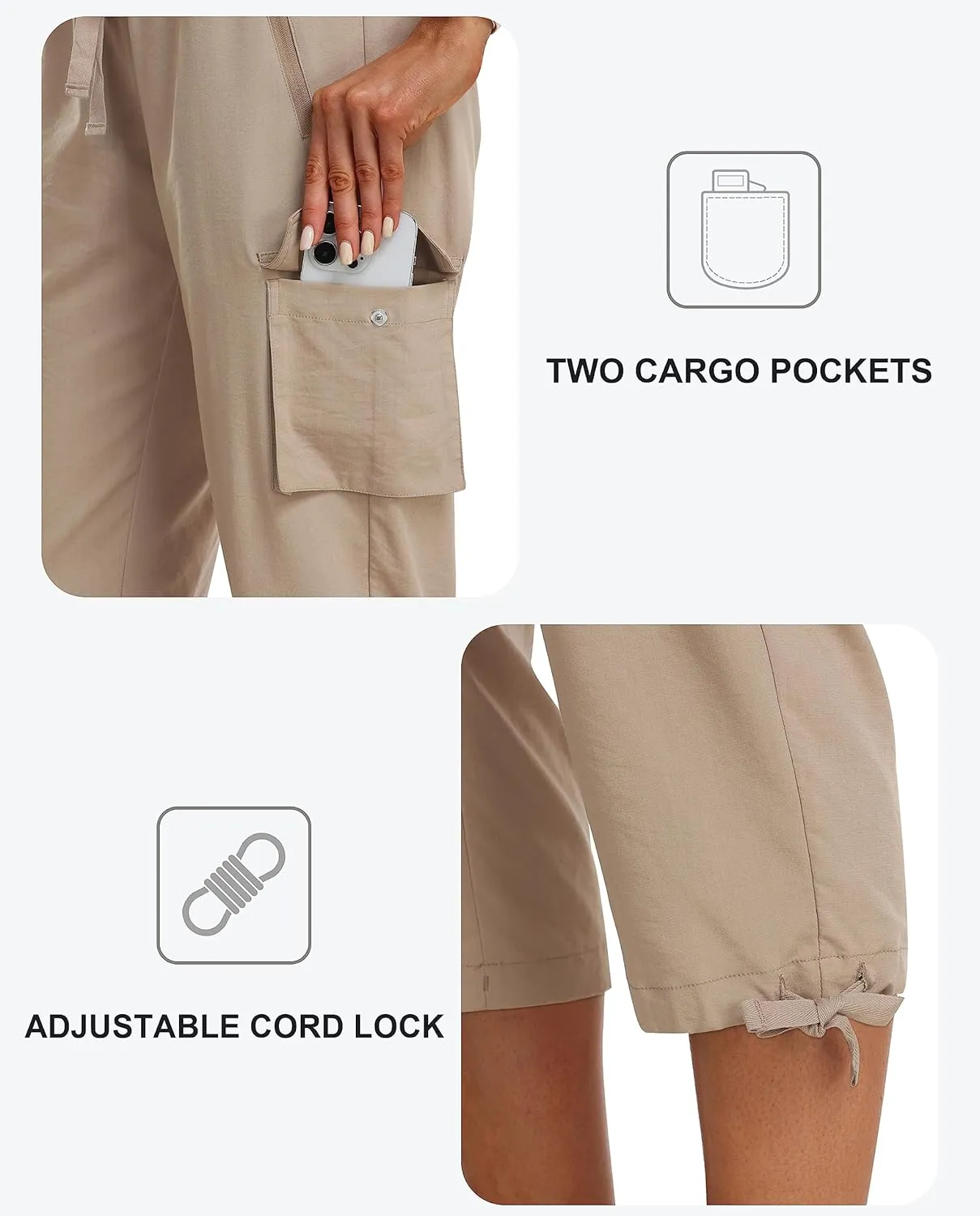 MoFiz Women's Cargo Capris Pants Loose Fit Casual Hiking Pants Lightweight Quick Dry Travel Summer Pants for Women