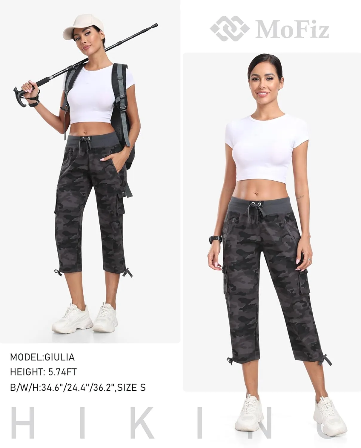 MoFiz Women's Cargo Capris Pants Loose Fit Casual Hiking Pants Lightweight Quick Dry Travel Summer Pants for Women
