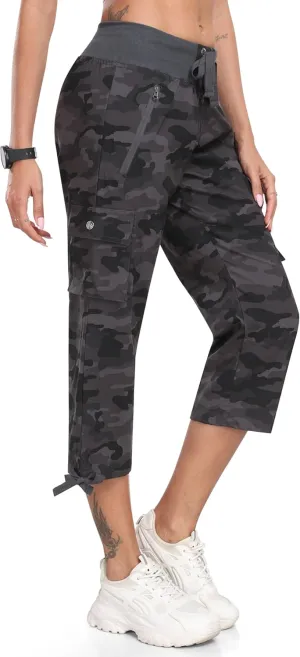 MoFiz Women's Cargo Capris Pants Loose Fit Casual Hiking Pants Lightweight Quick Dry Travel Summer Pants for Women