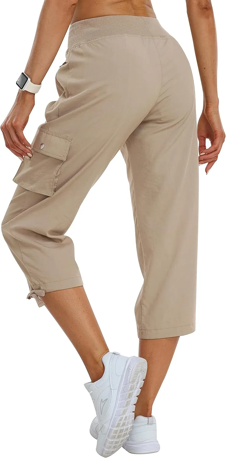 MoFiz Women's Cargo Capris Pants Loose Fit Casual Hiking Pants Lightweight Quick Dry Travel Summer Pants for Women
