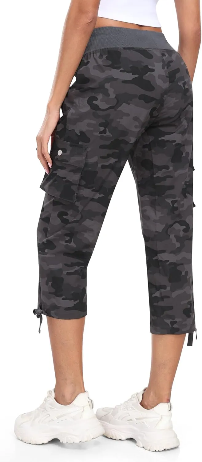 MoFiz Women's Cargo Capris Pants Loose Fit Casual Hiking Pants Lightweight Quick Dry Travel Summer Pants for Women