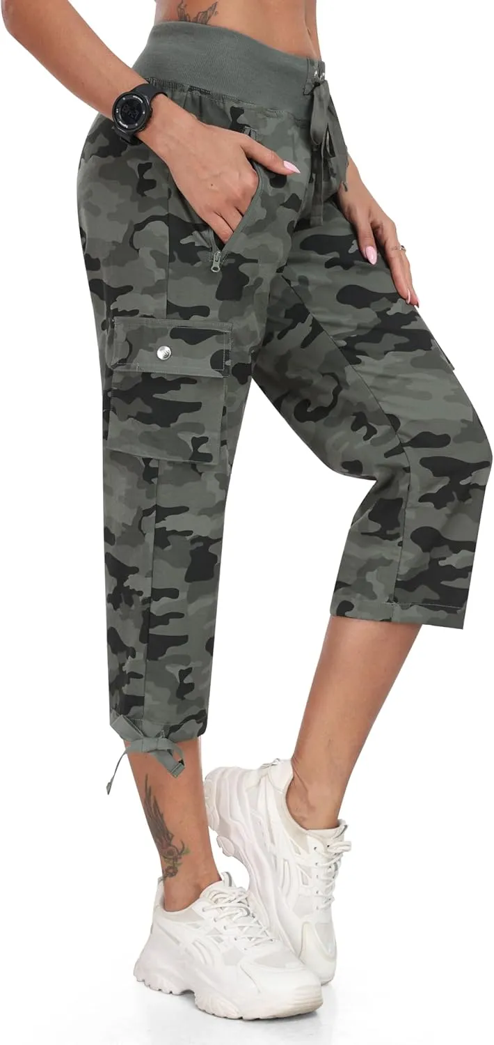 MoFiz Women's Cargo Capris Pants Loose Fit Casual Hiking Pants Lightweight Quick Dry Travel Summer Pants for Women
