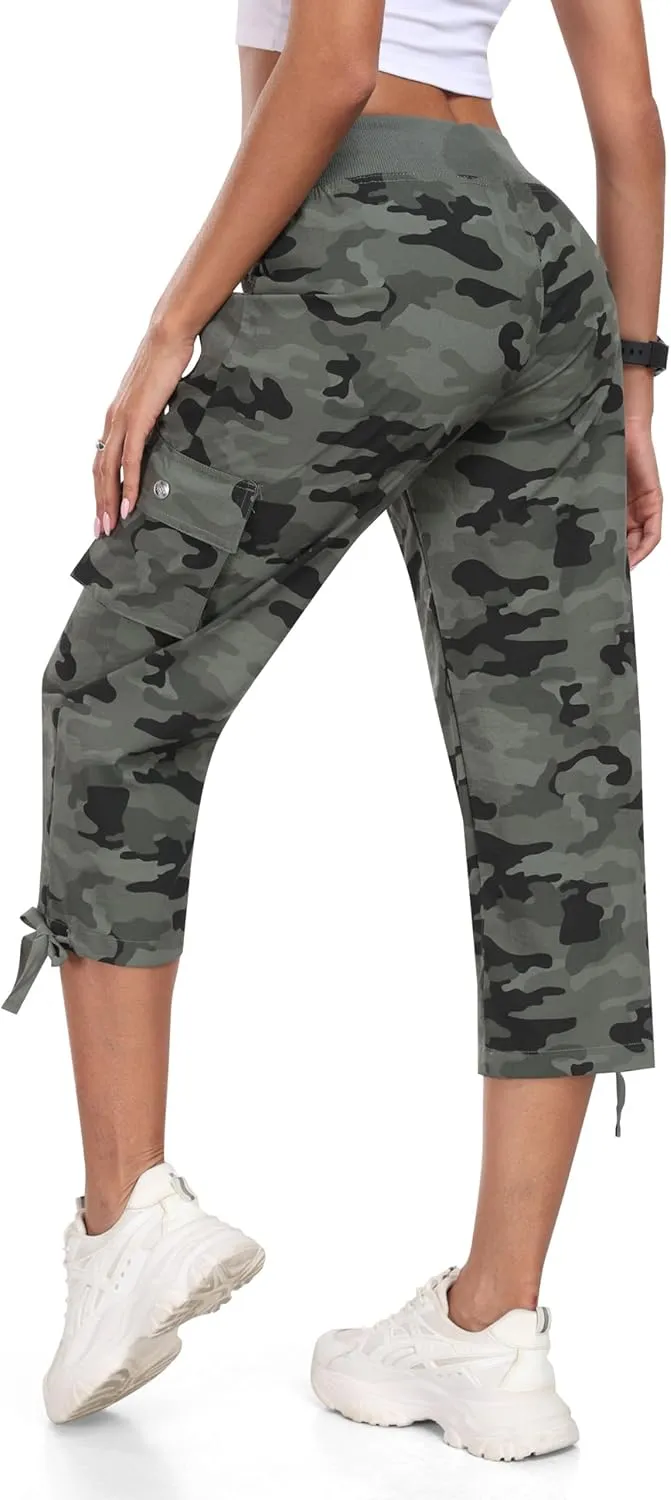 MoFiz Women's Cargo Capris Pants Loose Fit Casual Hiking Pants Lightweight Quick Dry Travel Summer Pants for Women