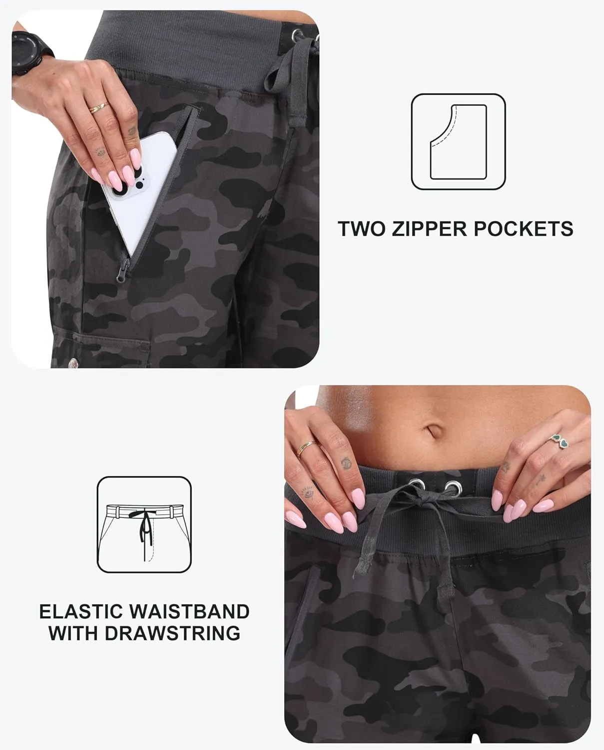 MoFiz Women's Cargo Capris Pants Loose Fit Casual Hiking Pants Lightweight Quick Dry Travel Summer Pants for Women