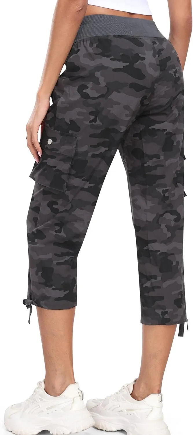 MoFiz Women's Cargo Capris Pants Loose Fit Casual Hiking Pants Lightweight Quick Dry Travel Summer Pants for Women