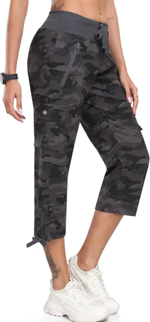 MoFiz Women's Cargo Capris Pants Loose Fit Casual Hiking Pants Lightweight Quick Dry Travel Summer Pants for Women