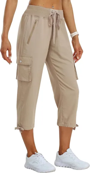 MoFiz Women's Cargo Capris Pants Loose Fit Casual Hiking Pants Lightweight Quick Dry Travel Summer Pants for Women