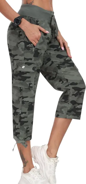 MoFiz Women's Cargo Capris Pants Loose Fit Casual Hiking Pants Lightweight Quick Dry Travel Summer Pants for Women