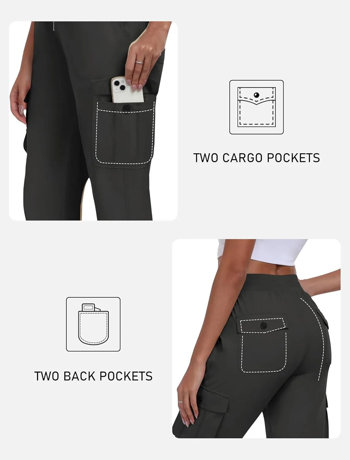 MoFiz Women's Cargo Capris Pants with Pockets Lightweight Quick Dry Travel Hiking Summer Pants for Women