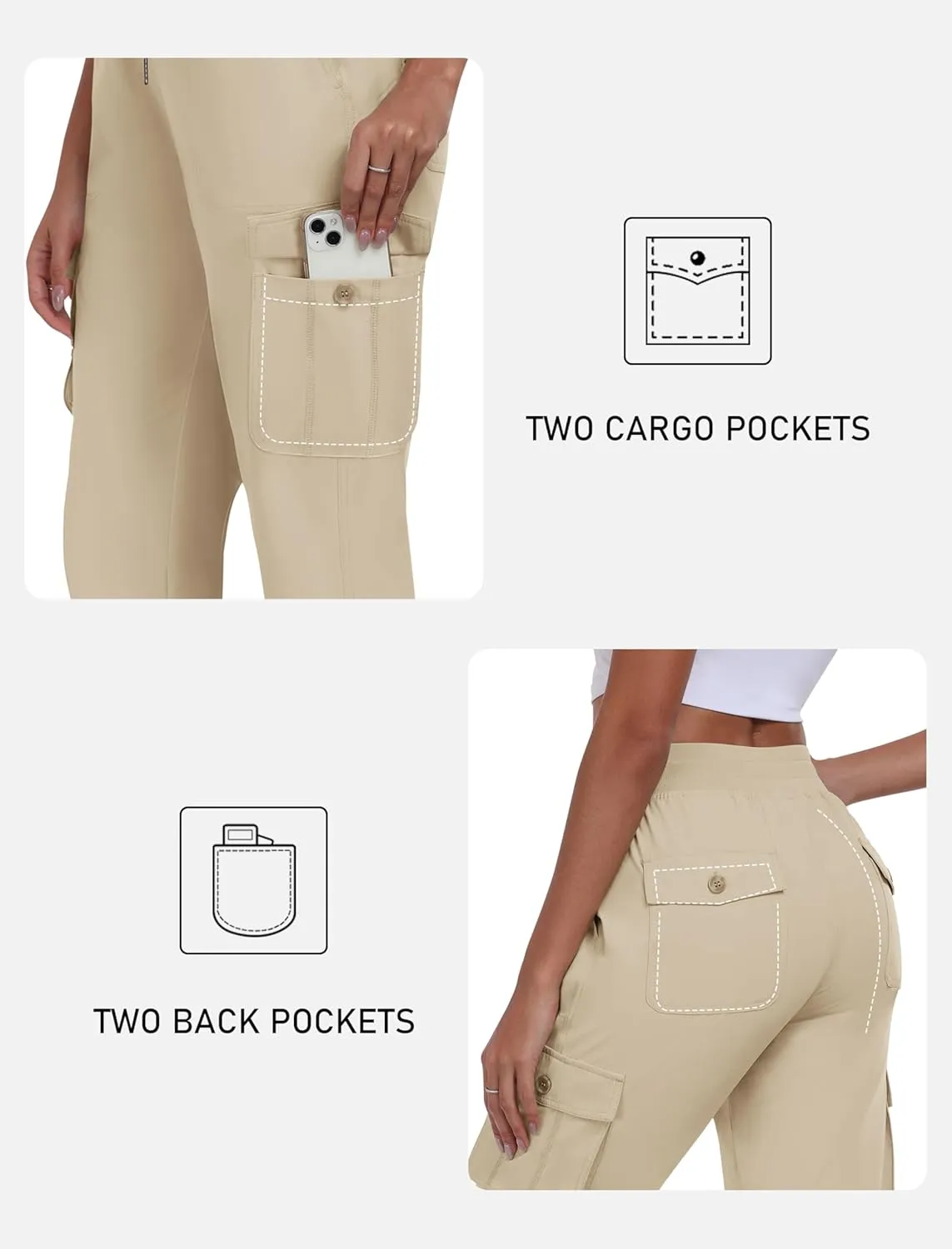 MoFiz Women's Cargo Capris Pants with Pockets Lightweight Quick Dry Travel Hiking Summer Pants for Women