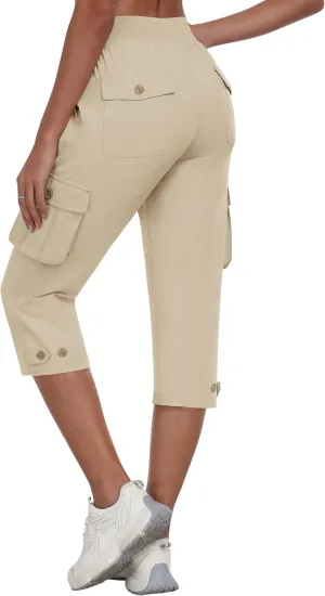 MoFiz Women's Cargo Capris Pants with Pockets Lightweight Quick Dry Travel Hiking Summer Pants for Women
