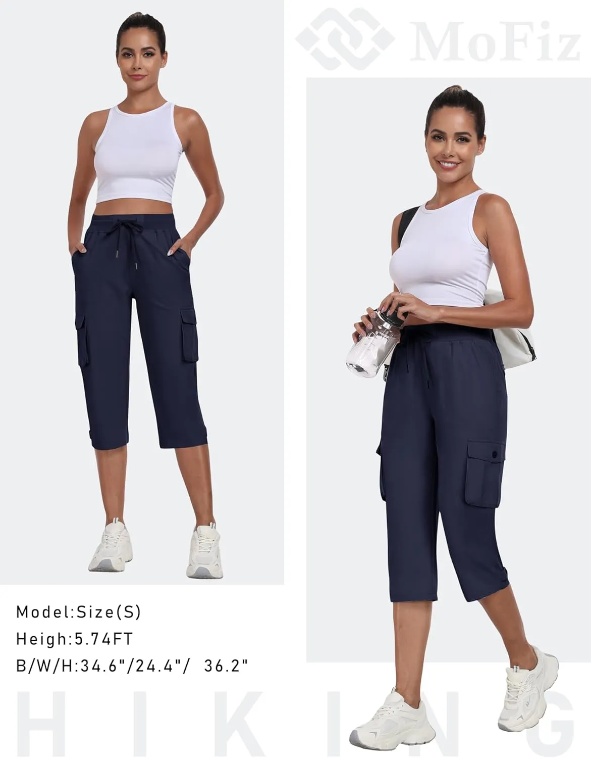 MoFiz Women's Cargo Capris Pants with Pockets Lightweight Quick Dry Travel Hiking Summer Pants for Women