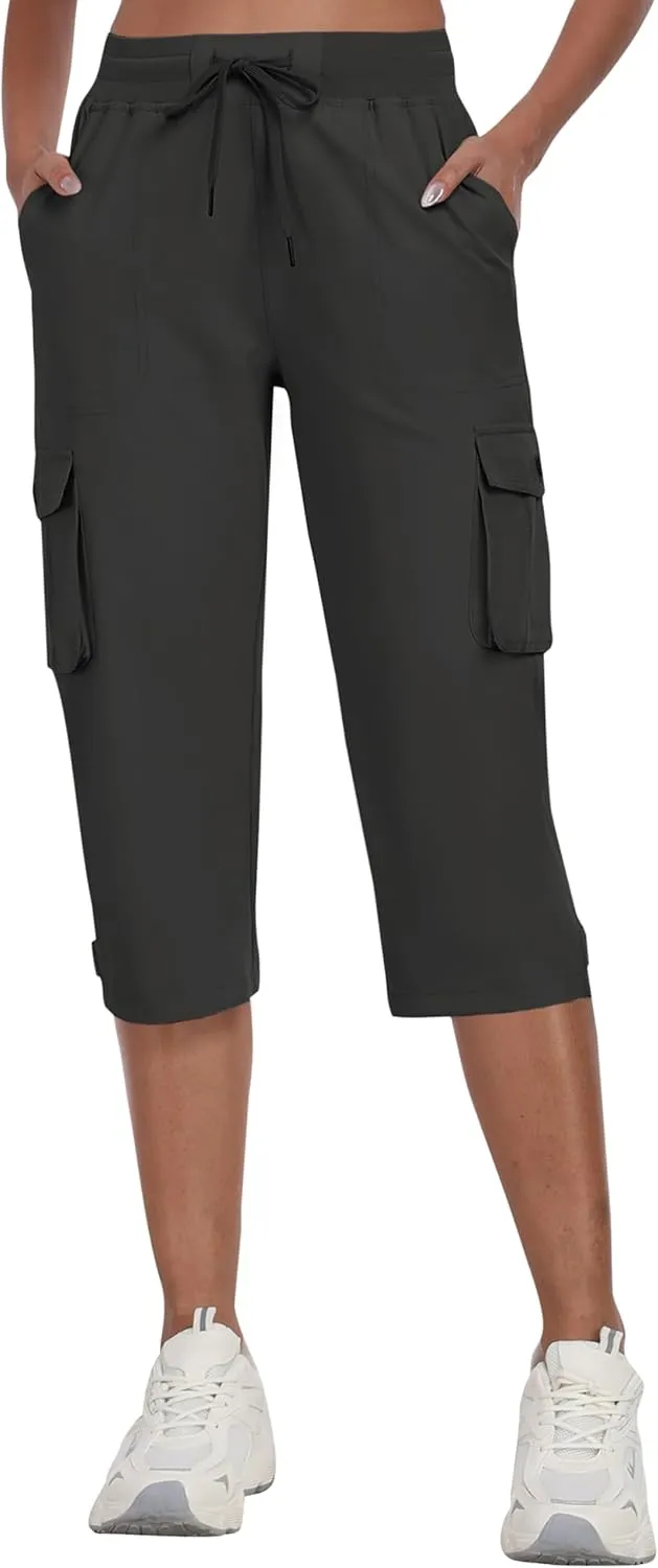 MoFiz Women's Cargo Capris Pants with Pockets Lightweight Quick Dry Travel Hiking Summer Pants for Women