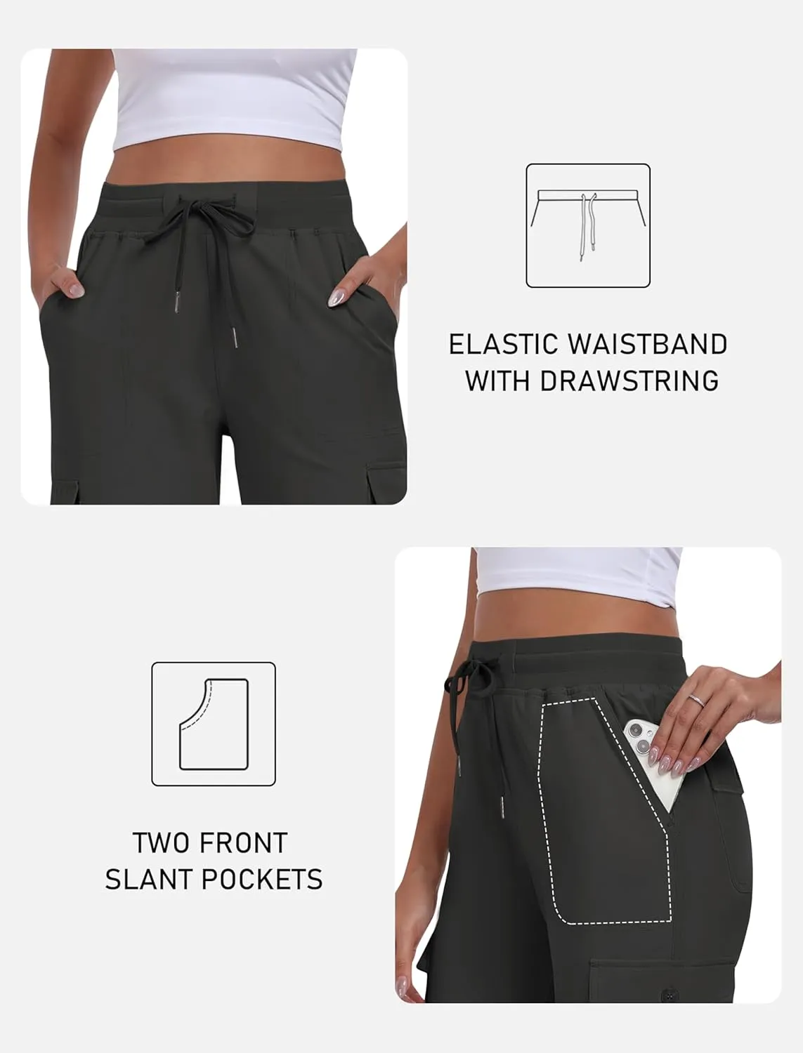 MoFiz Women's Cargo Capris Pants with Pockets Lightweight Quick Dry Travel Hiking Summer Pants for Women