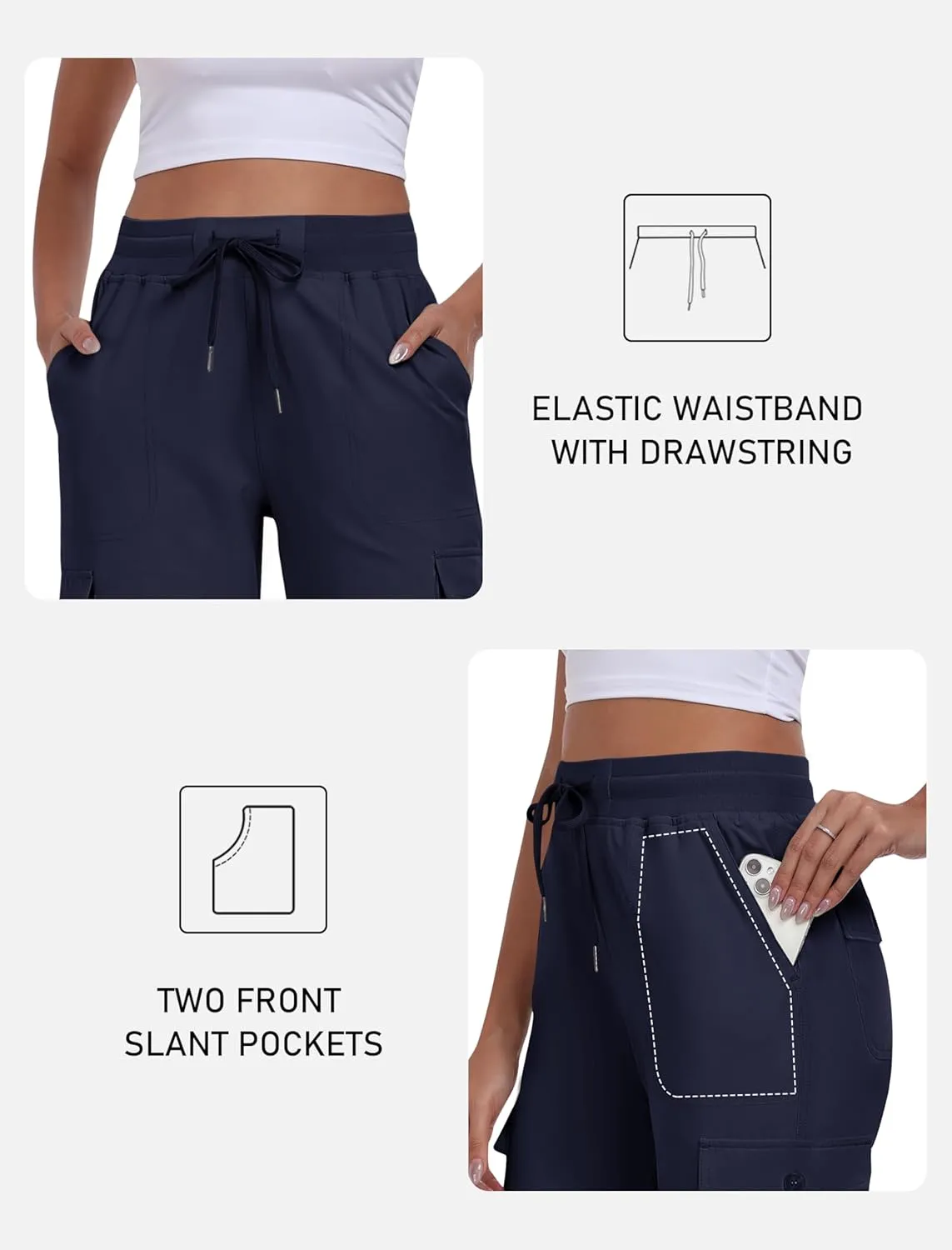 MoFiz Women's Cargo Capris Pants with Pockets Lightweight Quick Dry Travel Hiking Summer Pants for Women