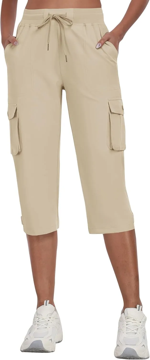 MoFiz Women's Cargo Capris Pants with Pockets Lightweight Quick Dry Travel Hiking Summer Pants for Women