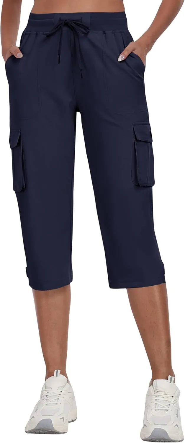 MoFiz Women's Cargo Capris Pants with Pockets Lightweight Quick Dry Travel Hiking Summer Pants for Women