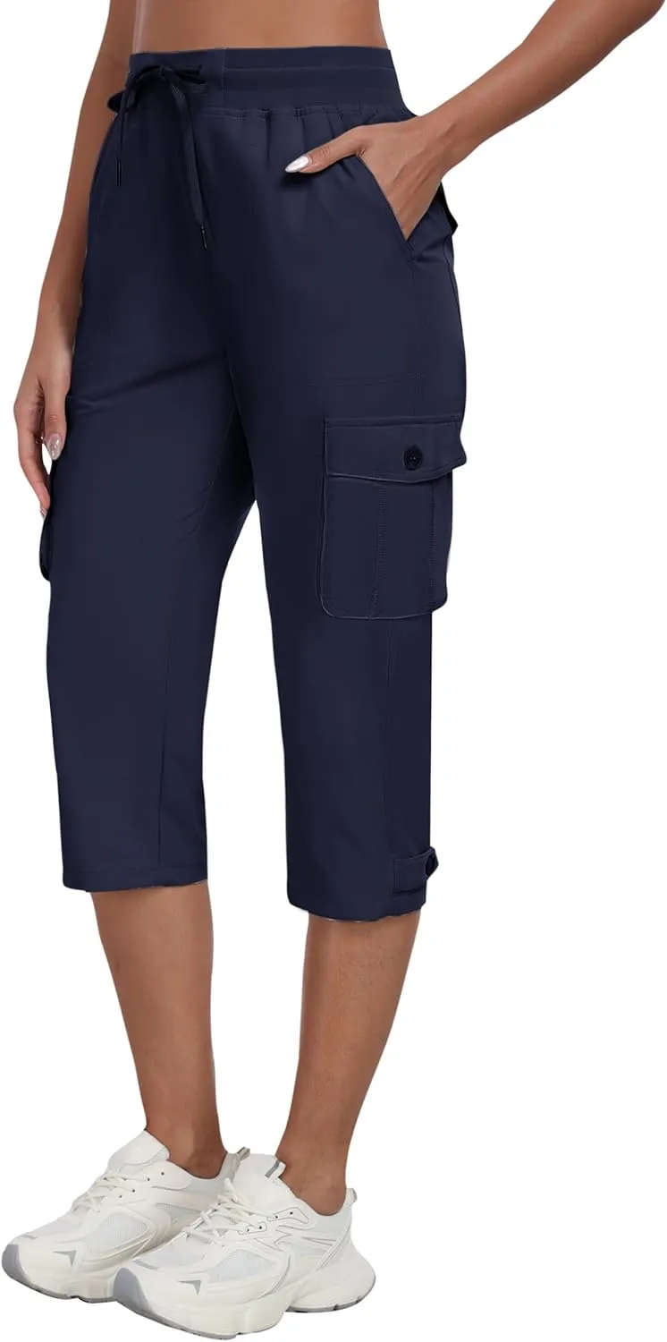 MoFiz Women's Cargo Capris Pants with Pockets Lightweight Quick Dry Travel Hiking Summer Pants for Women
