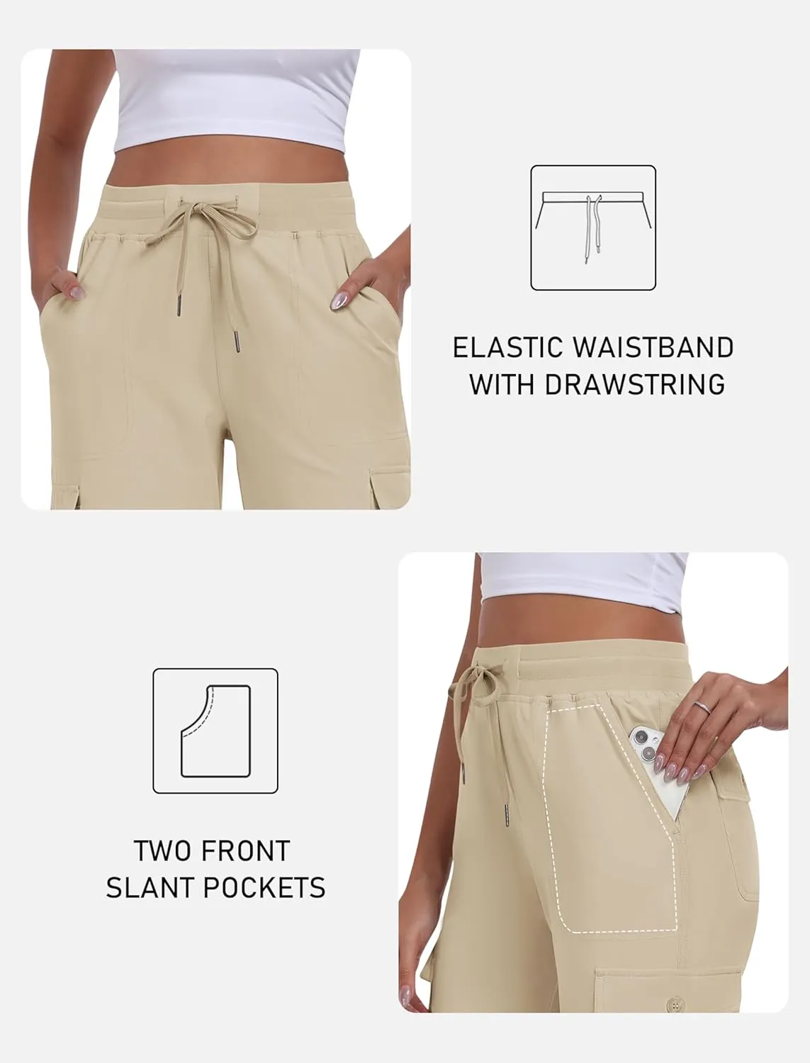 MoFiz Women's Cargo Capris Pants with Pockets Lightweight Quick Dry Travel Hiking Summer Pants for Women