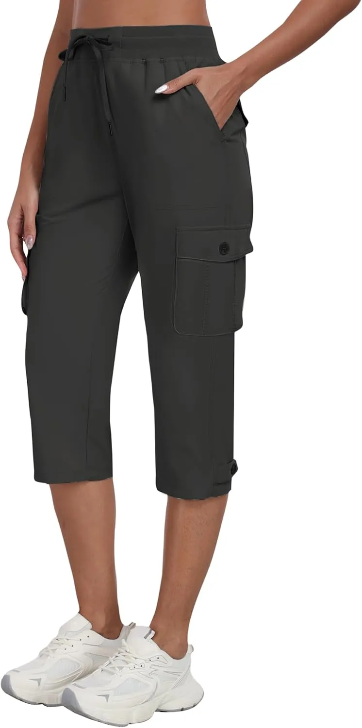 MoFiz Women's Cargo Capris Pants with Pockets Lightweight Quick Dry Travel Hiking Summer Pants for Women