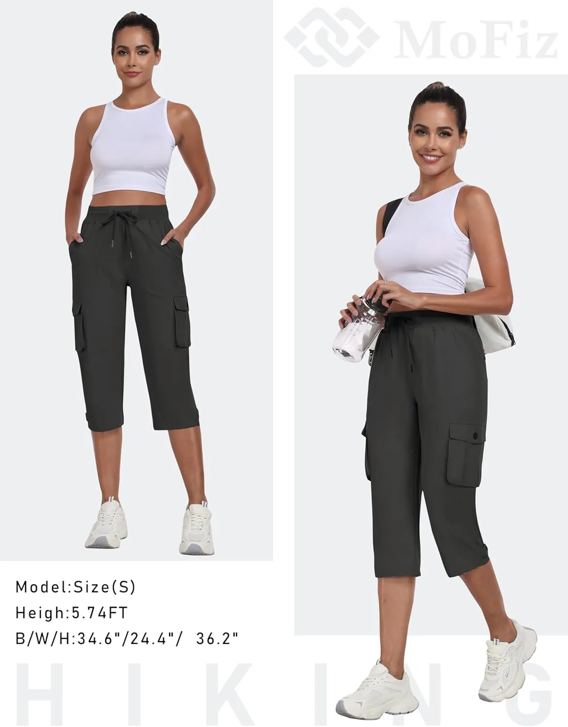 MoFiz Women's Cargo Capris Pants with Pockets Lightweight Quick Dry Travel Hiking Summer Pants for Women