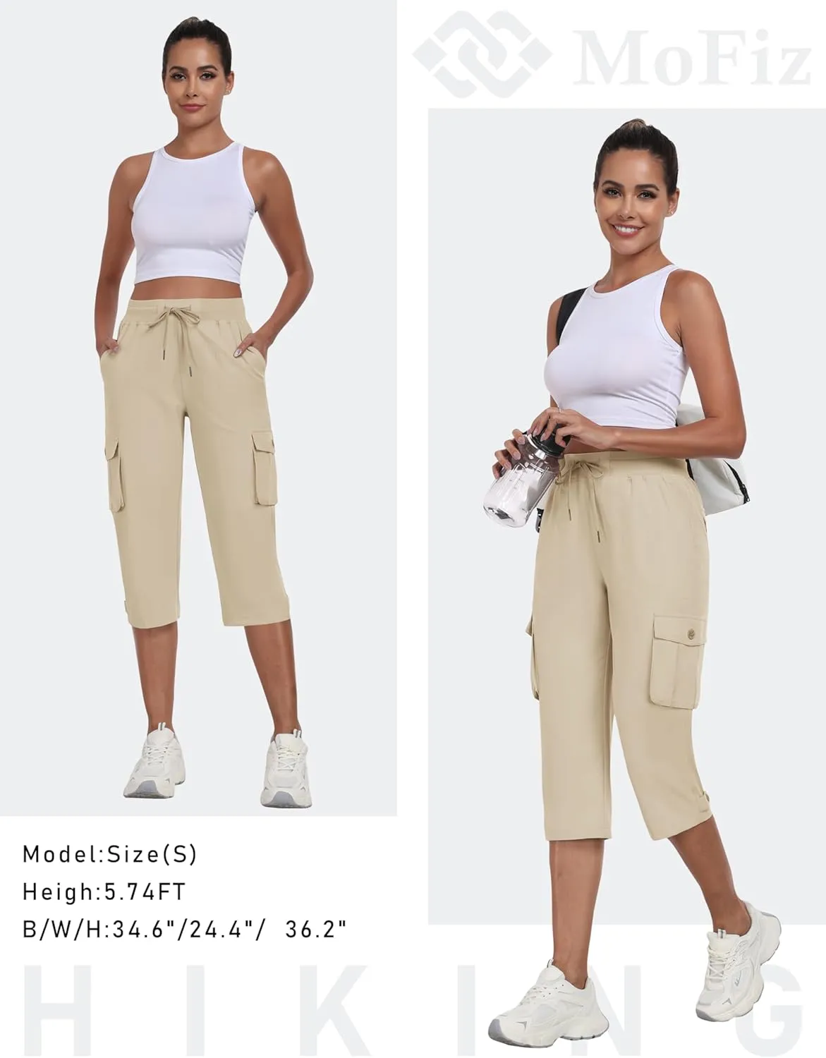 MoFiz Women's Cargo Capris Pants with Pockets Lightweight Quick Dry Travel Hiking Summer Pants for Women