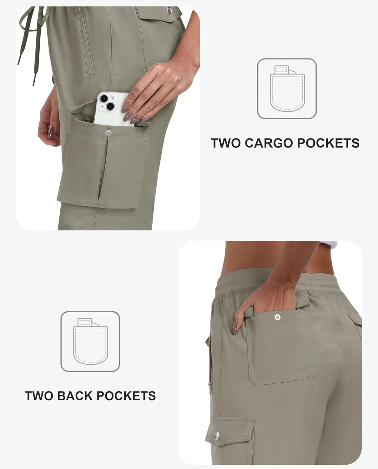MoFiz Women's Cargo Shorts Quick Dry Athletic Shorts Lightweight Running Summer Hiking Shorts with Pockets