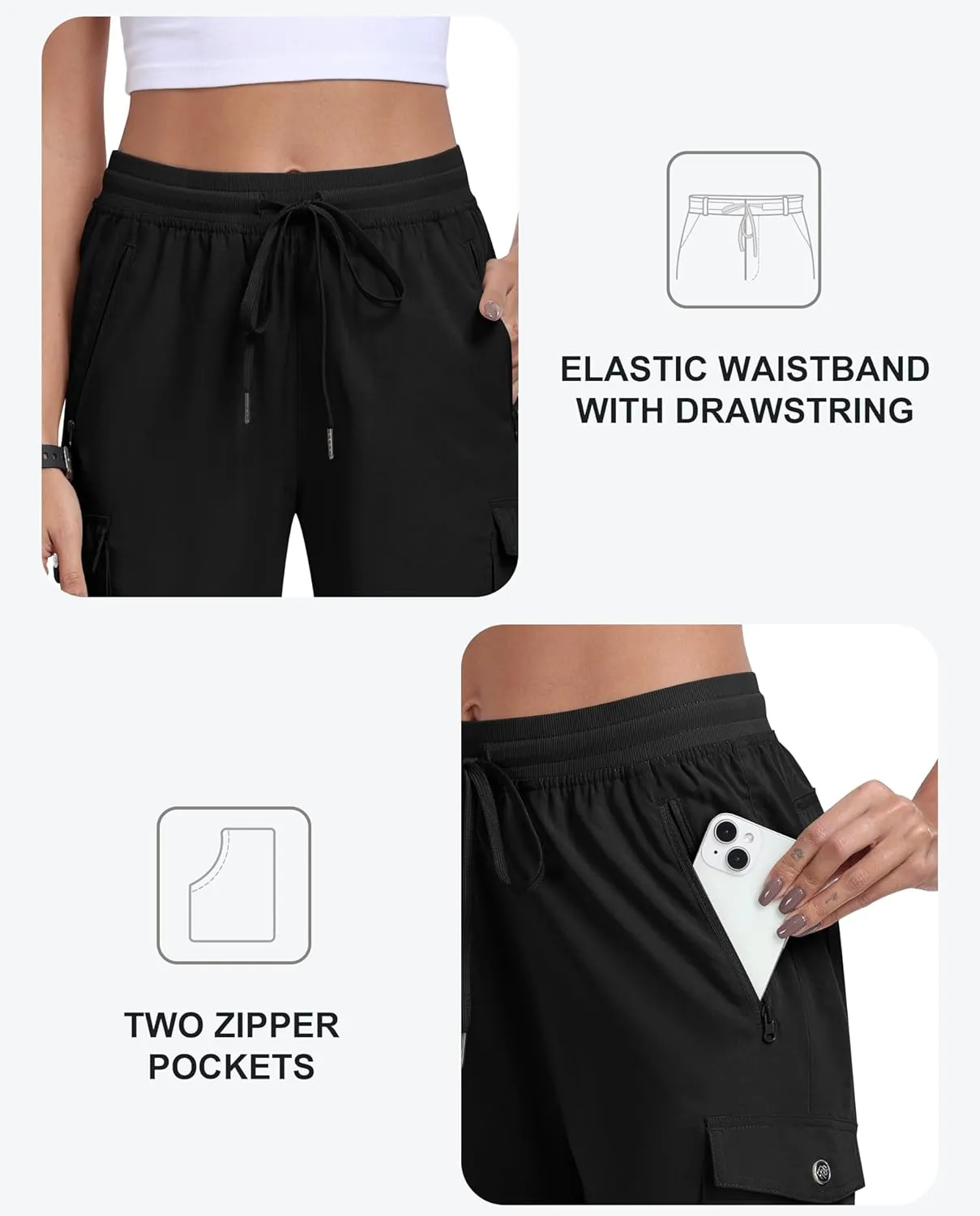 MoFiz Women's Cargo Shorts Quick Dry Athletic Shorts Lightweight Running Summer Hiking Shorts with Pockets