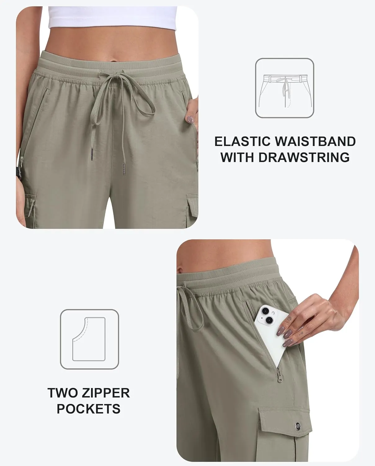 MoFiz Women's Cargo Shorts Quick Dry Athletic Shorts Lightweight Running Summer Hiking Shorts with Pockets