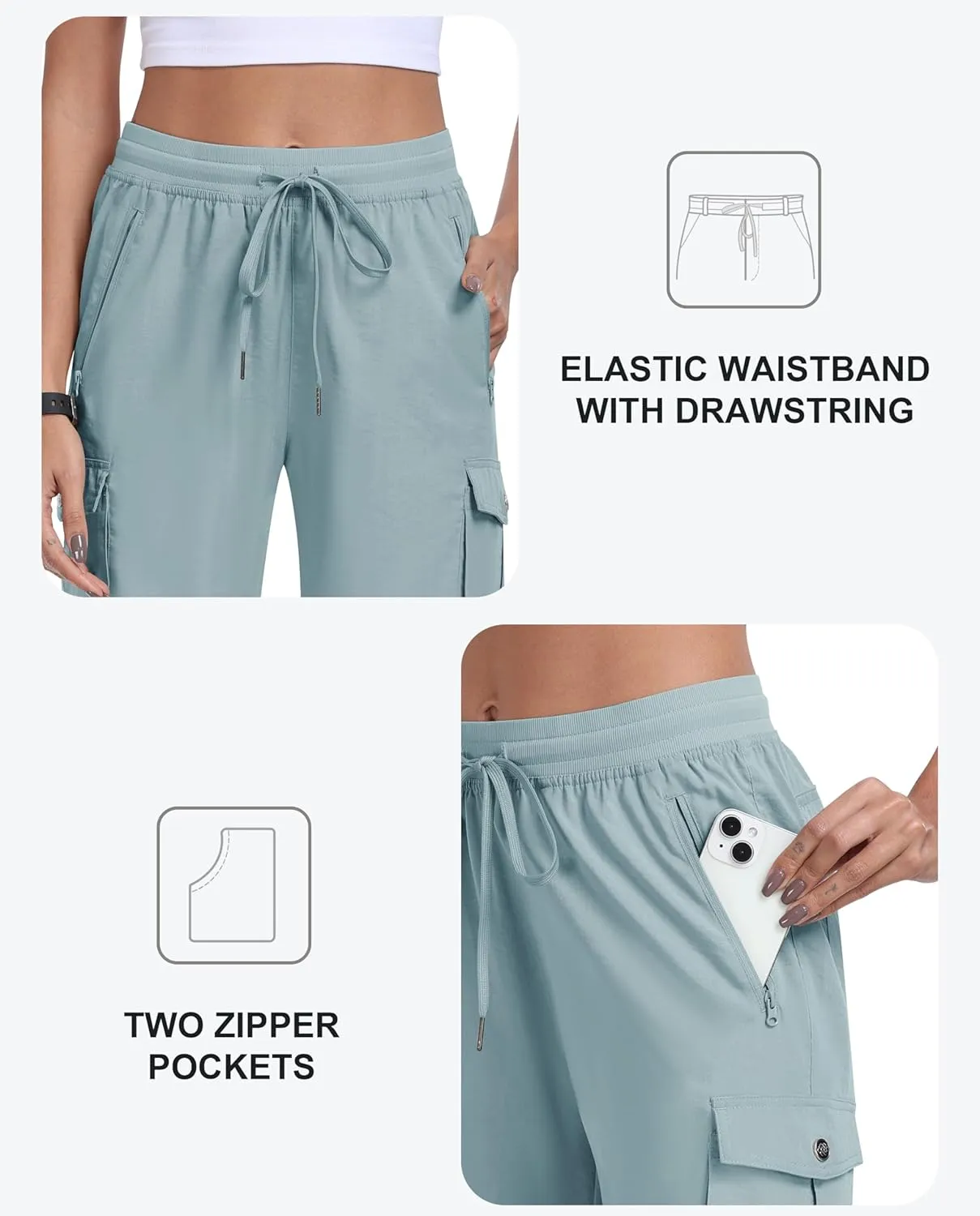 MoFiz Women's Cargo Shorts Quick Dry Athletic Shorts Lightweight Running Summer Hiking Shorts with Pockets