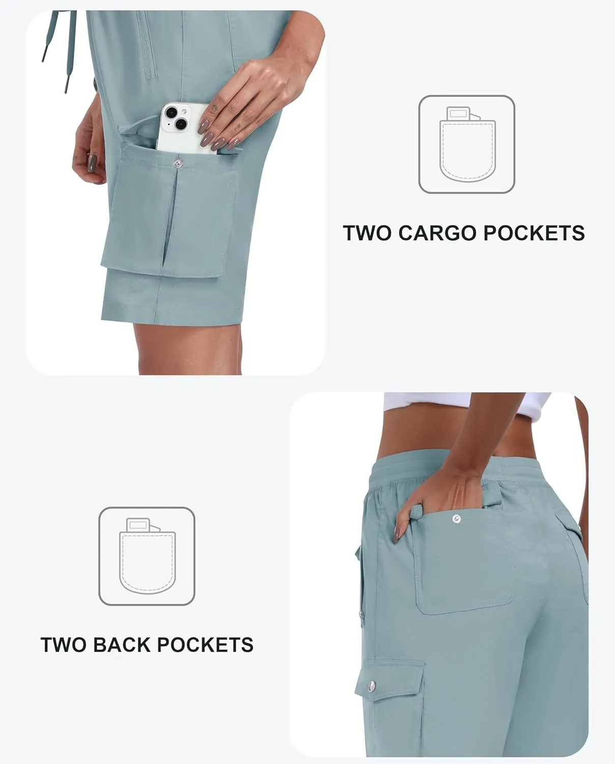 MoFiz Women's Cargo Shorts Quick Dry Athletic Shorts Lightweight Running Summer Hiking Shorts with Pockets