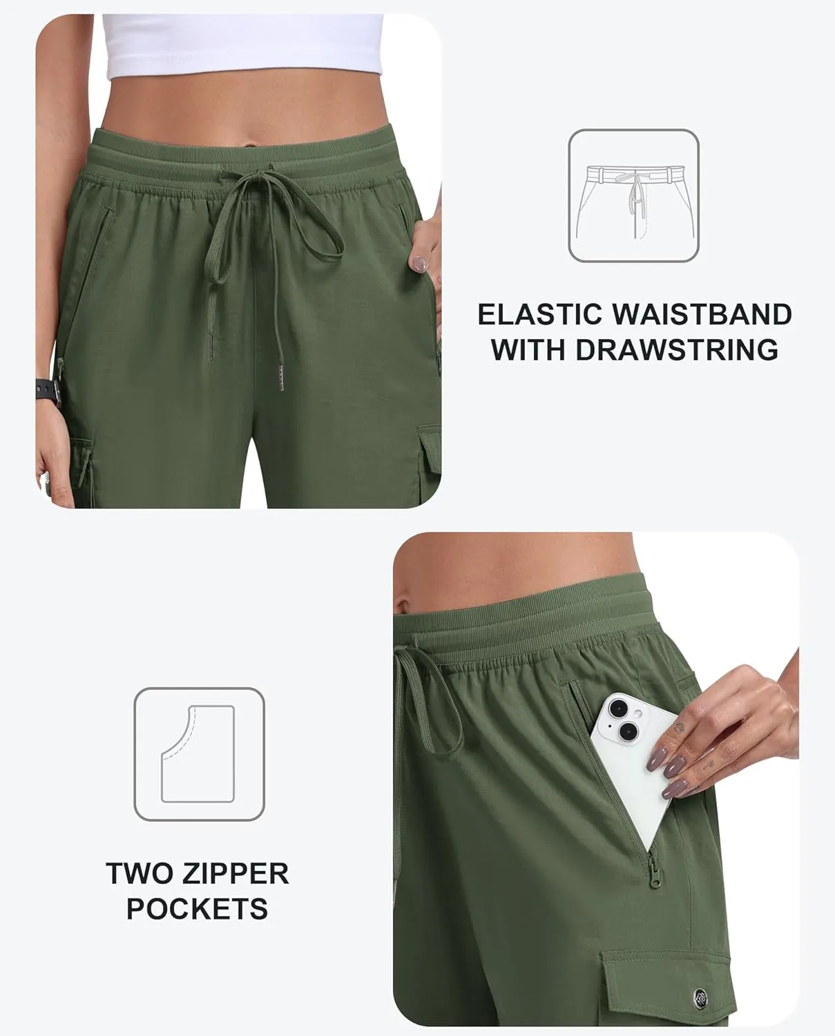 MoFiz Women's Cargo Shorts Quick Dry Athletic Shorts Lightweight Running Summer Hiking Shorts with Pockets