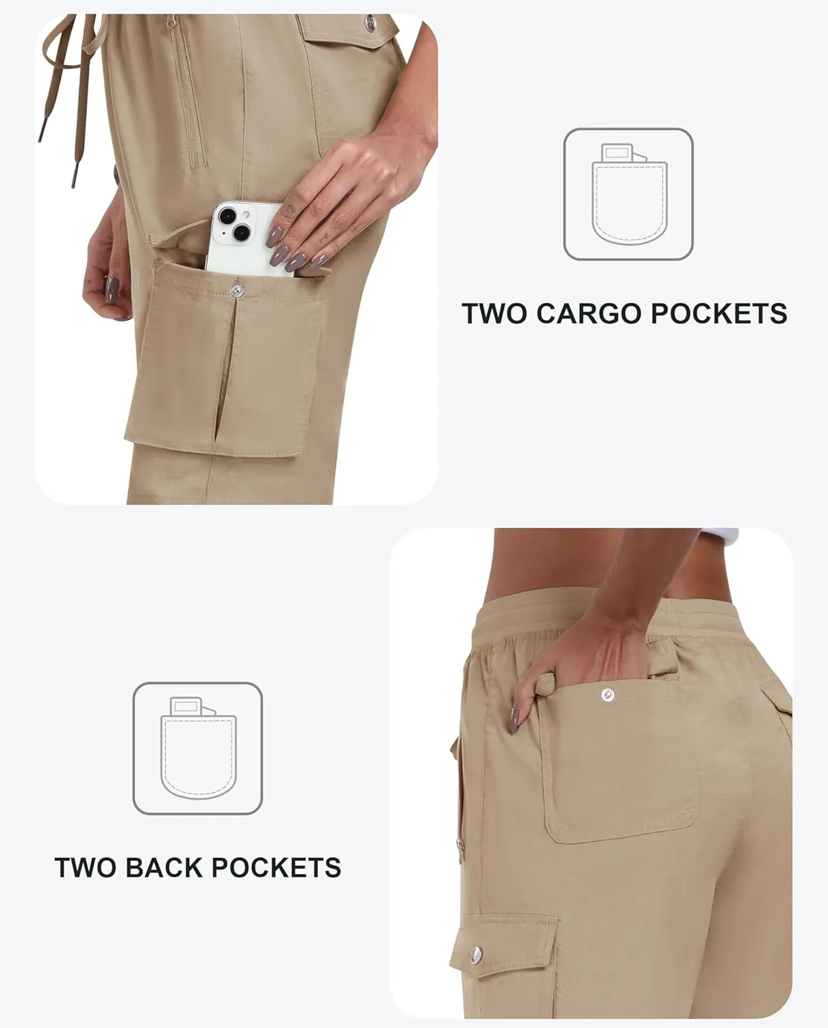 MoFiz Women's Cargo Shorts Quick Dry Athletic Shorts Lightweight Running Summer Hiking Shorts with Pockets