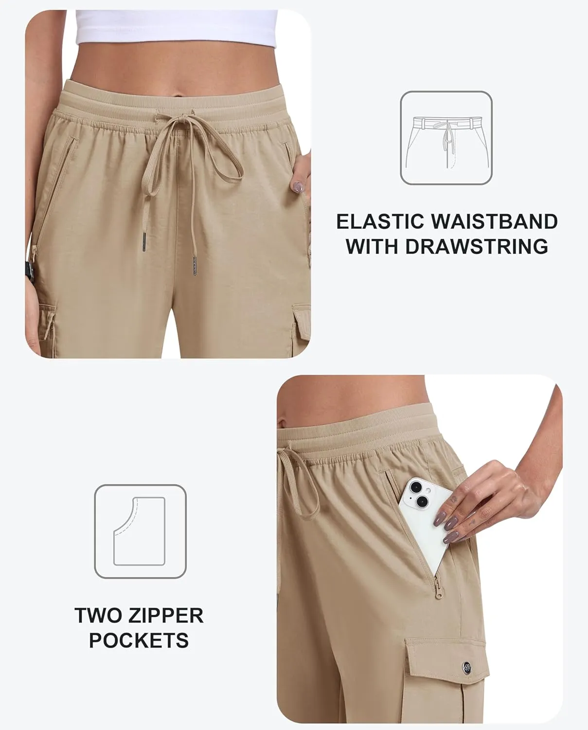 MoFiz Women's Cargo Shorts Quick Dry Athletic Shorts Lightweight Running Summer Hiking Shorts with Pockets