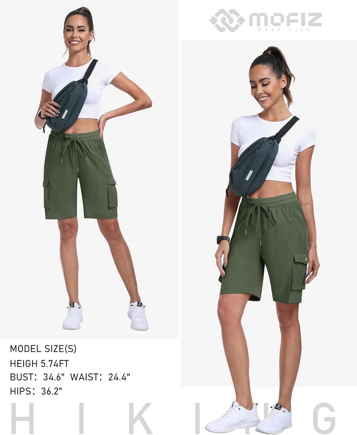 MoFiz Women's Cargo Shorts Quick Dry Athletic Shorts Lightweight Running Summer Hiking Shorts with Pockets