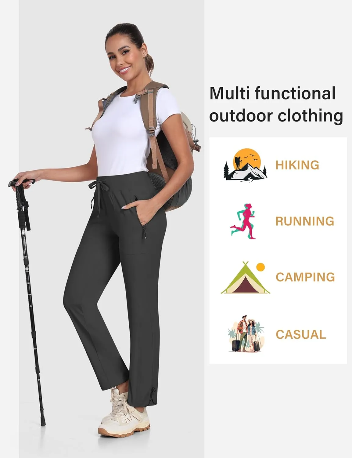 MoFiz Women's Hiking Pants Lightweight Outdoor Quick Dry Travel Joggers Water Resistant Athletic Pants Zipper Pockets