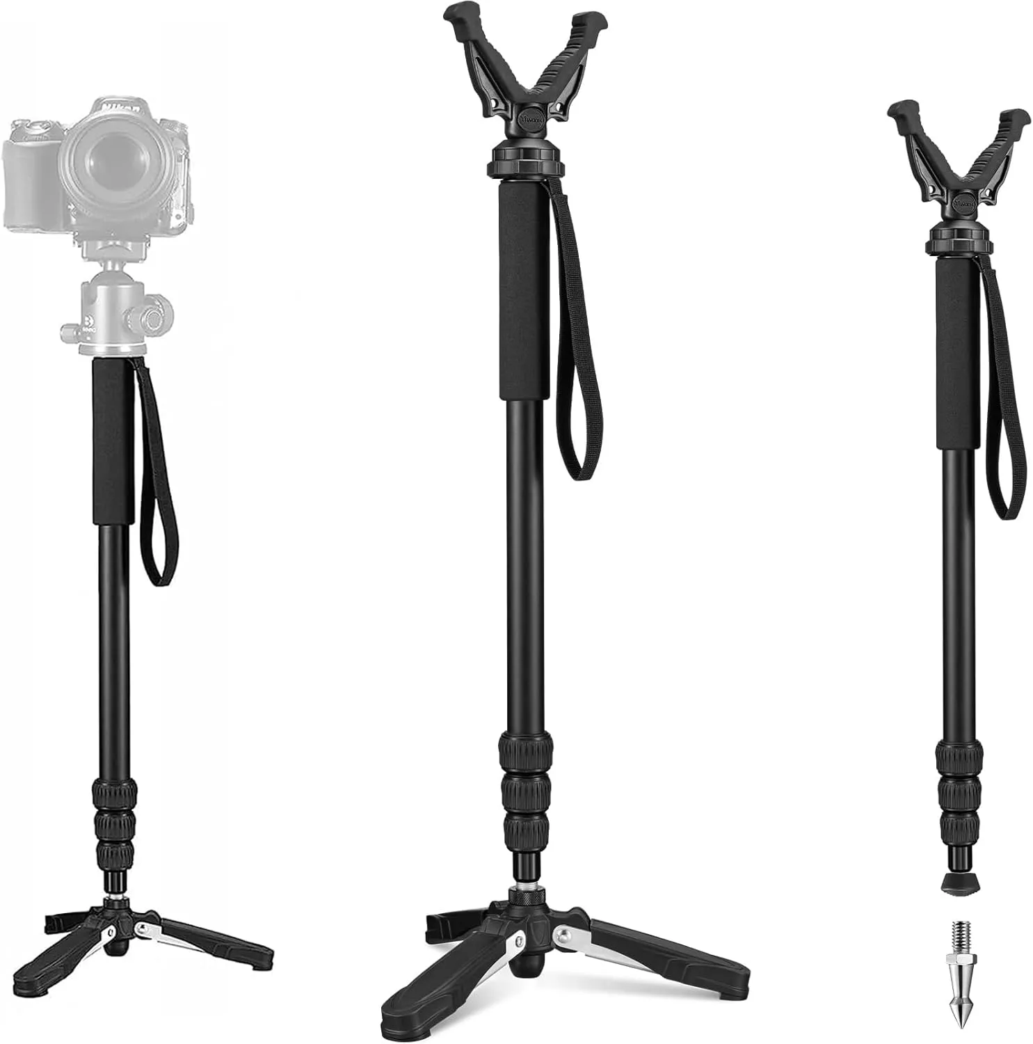 Monopod Tripod with Rotatable Removable Rubber Yoke Adjustable Rest Pole for Tripod with Tri-Stand Tripods Base, Monopod for Outdoor Activities, Black