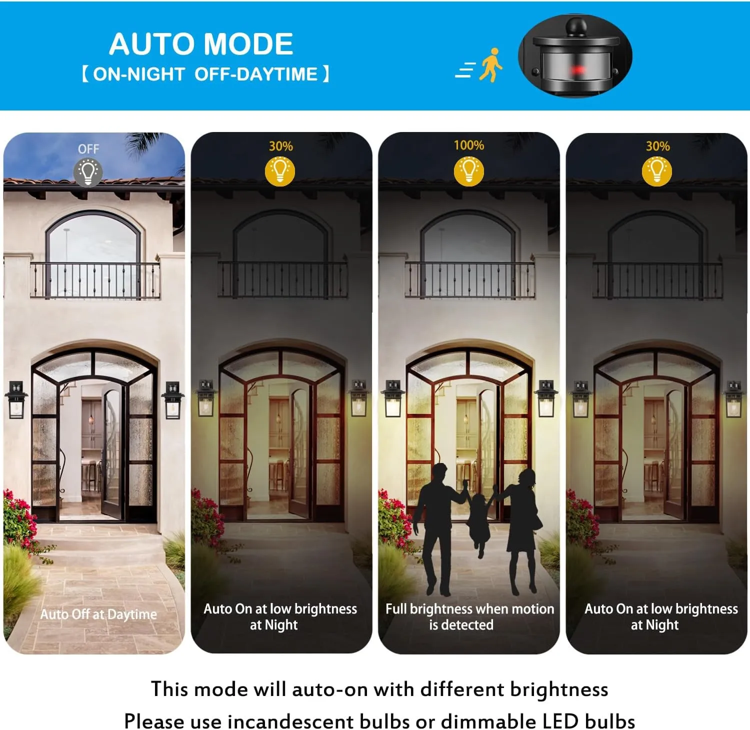 Motion Sensor Outdoor Lights Wall Mount, Dusk to Dawn Exterior Sensor Light Fixture Wall Mount, Outdoor Light for House Porch Garage Patio, Exterior Black Gold Wall Sconce, Anti Rust