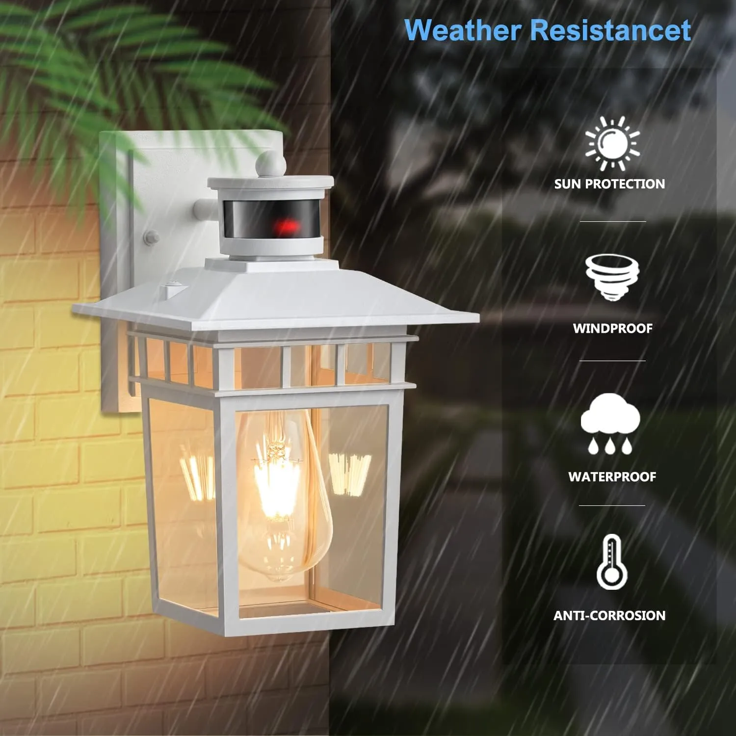 Motion Sensor Outdoor Lights Wall Mount, White Dusk to Dawn Exterior Light Fixture, Rustproof Waterproof Aluminum, Porch Exterior Light, for House, Garage, Front Porch, Patio