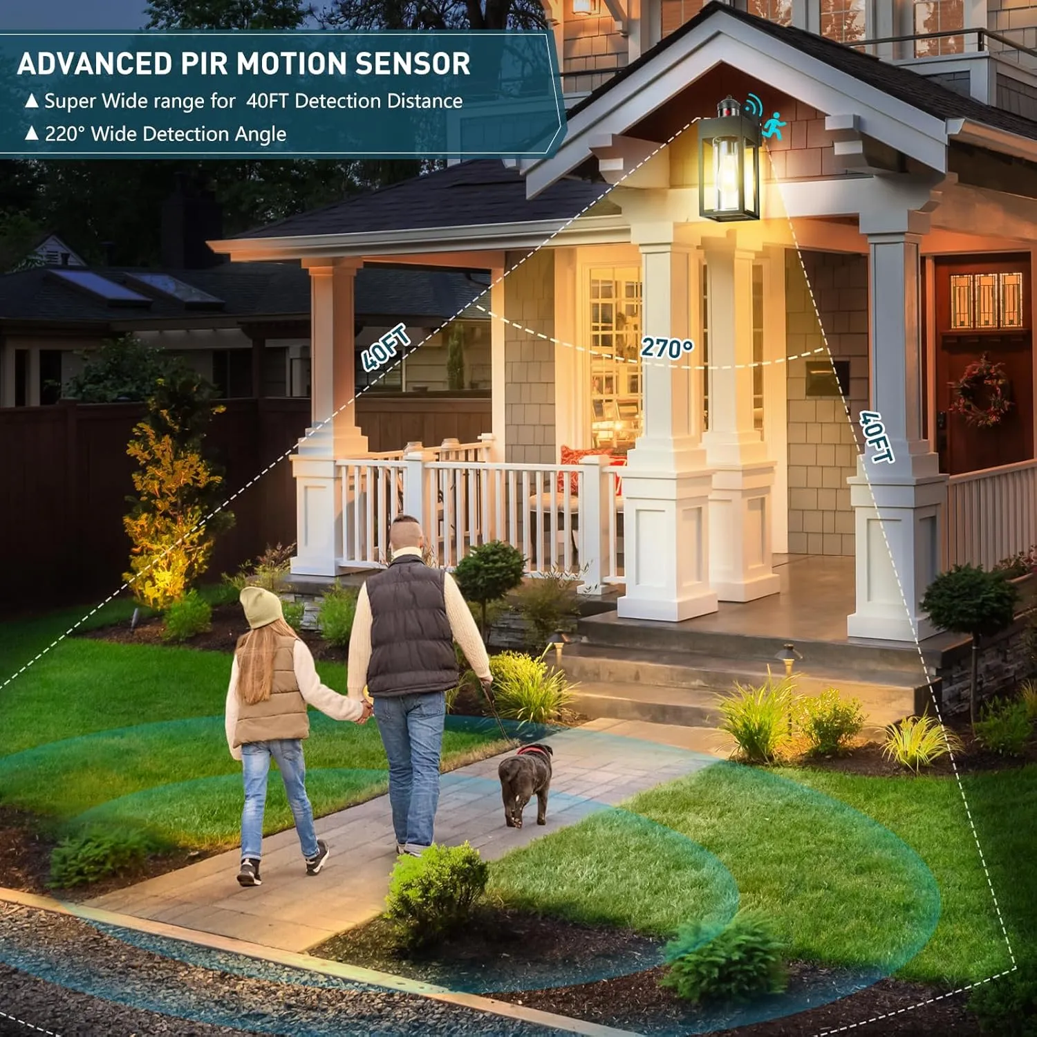 Motion Sensor Outdoor Wall Lanterns, 2 Packs Dusk to Dawn Sensor Light Fixture, Aluminum Waterproof Exterior Front Porch Lights for Garage Patio Garden House Entryway