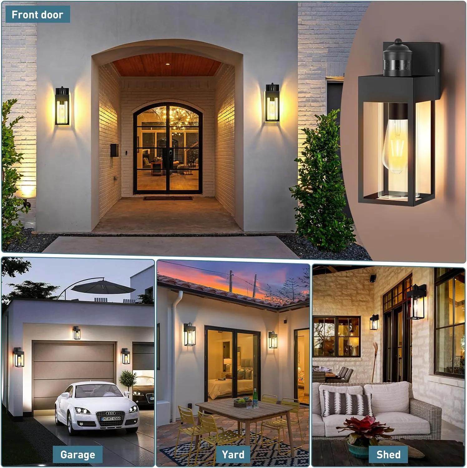Motion Sensor Outdoor Wall Lanterns, 2 Packs Dusk to Dawn Sensor Light Fixture, Aluminum Waterproof Exterior Front Porch Lights for Garage Patio Garden House Entryway