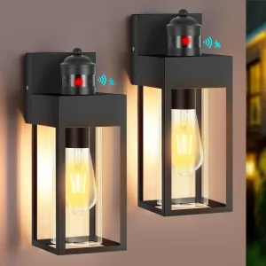 Motion Sensor Outdoor Wall Lanterns, 2 Packs Dusk to Dawn Sensor Light Fixture, Aluminum Waterproof Exterior Front Porch Lights for Garage Patio Garden House Entryway