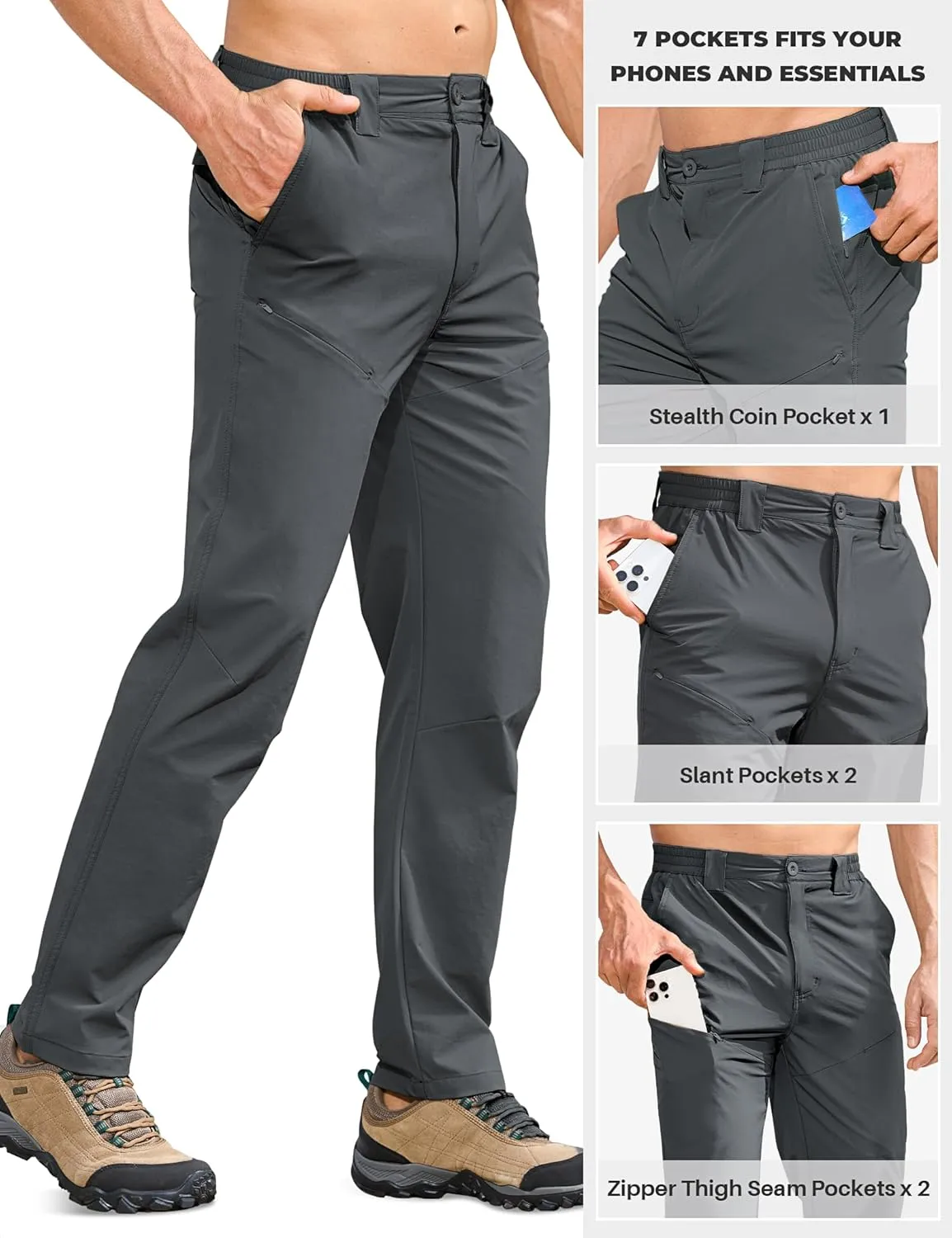 MOURCE Hiking Pants Men Quick Dry - Water Resistant Lightweight Cargo Pants for Men 7 Pockets Outdoor Travel Climbing