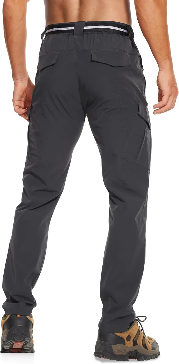 MOURCE Men's Hiking Pants Outdoor Water Resistant Flex Ripstop Cargo Pants Quick Dry Lightweight Fit Pants 6 Pockets and Belt