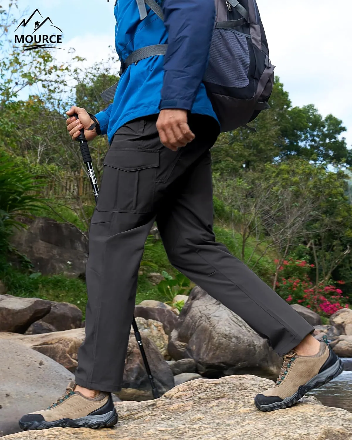 MOURCE Men's Hiking Pants Outdoor Water Resistant Flex Ripstop Cargo Pants Quick Dry Lightweight Fit Pants 6 Pockets and Belt