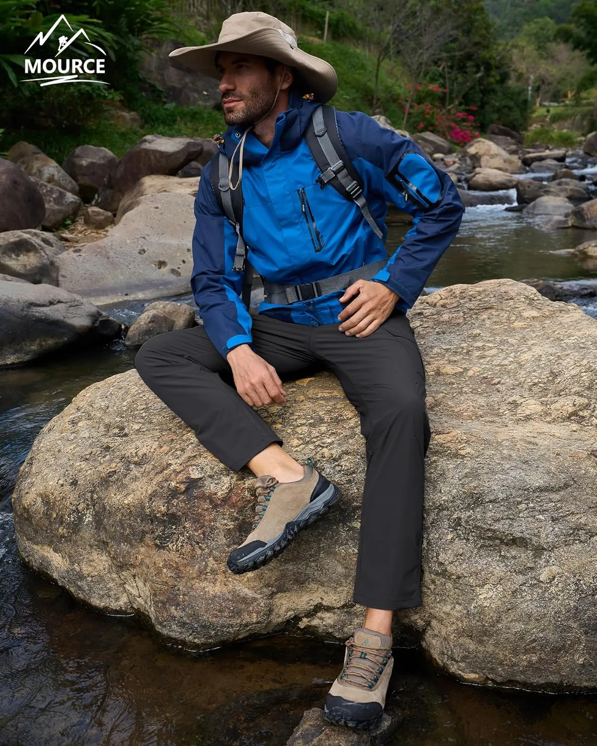 MOURCE Men's Hiking Pants Outdoor Water Resistant Flex Ripstop Cargo Pants Quick Dry Lightweight Fit Pants 6 Pockets and Belt