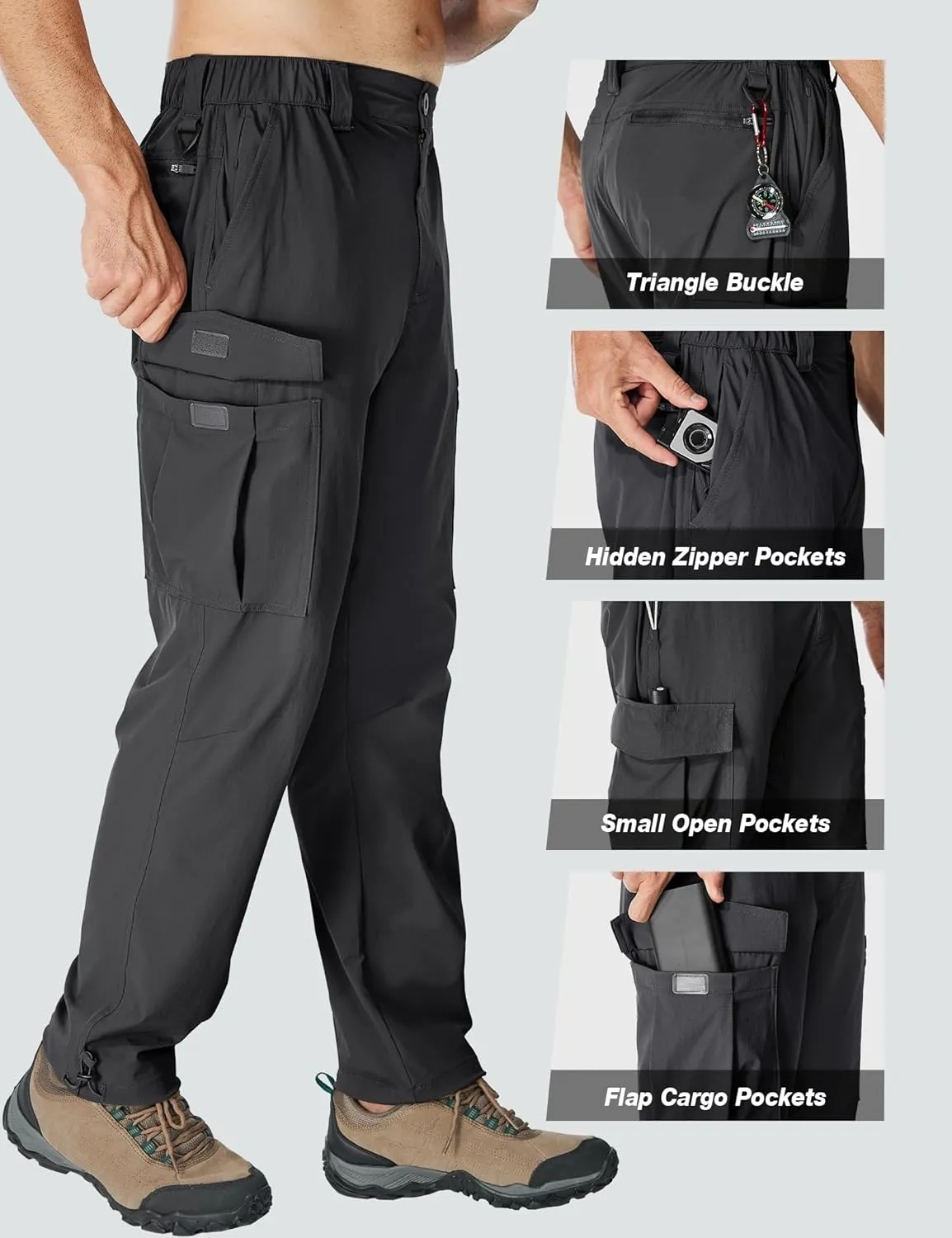 MOURCE Mens Quick-Dry Hiking Pants - Lightweight Water Resistant Cargo Pants for Men with 8 Pockets for Outdoor Activities