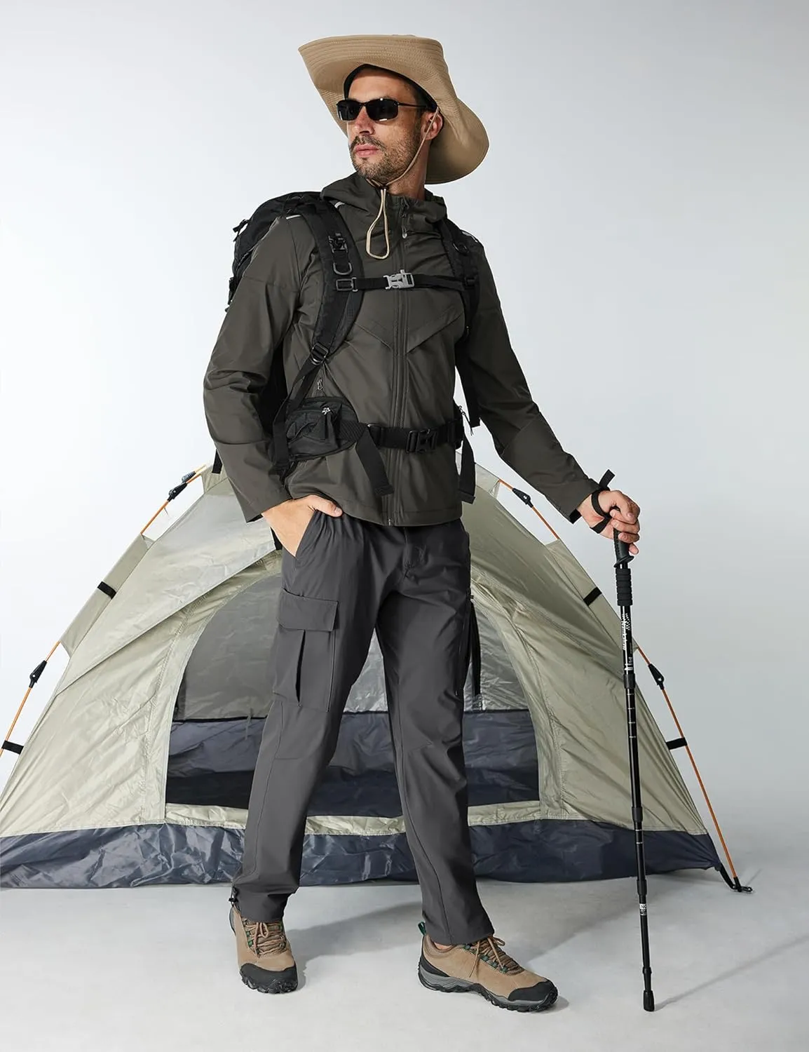 MOURCE Mens Quick-Dry Hiking Pants - Lightweight Water Resistant Cargo Pants for Men with 8 Pockets for Outdoor Activities