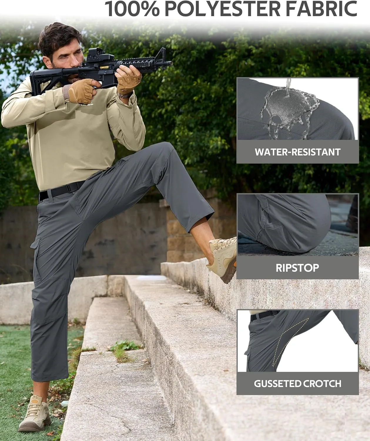 MOURCE Ripstop Tactical Pants for Men Stretch Breathable - Lightweight Quick Dry Mens Hiking Pants with 9 Pockets